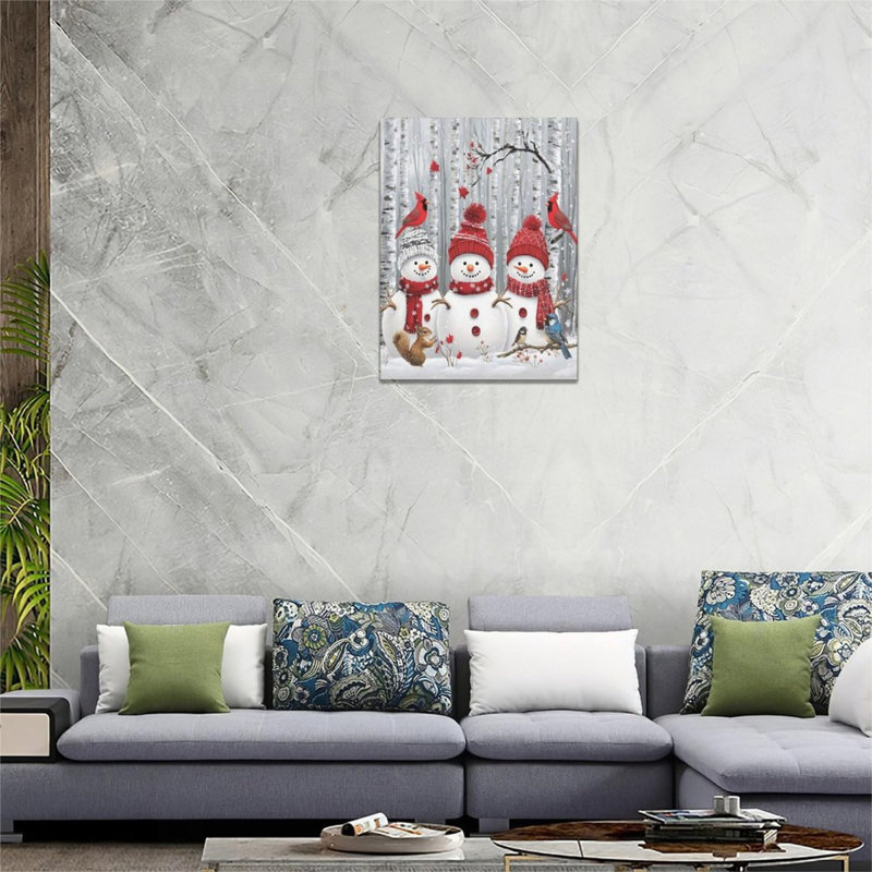 «Winter Snowmans», art mural sur toile sans cadre 24 po x 32 po
