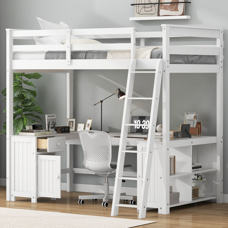 Lit mezzanine peu encombrant avec bureau intégré et rangement - Solution d'étude et de sommeil tout-en-un robuste