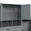 Mur gris avec lit simple avec garde-robe, tiroirs et bureau