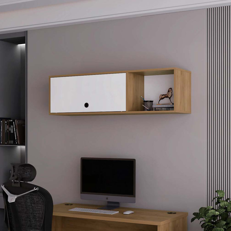 Armoire murale en chêne naturel et blanc avec porte relevable