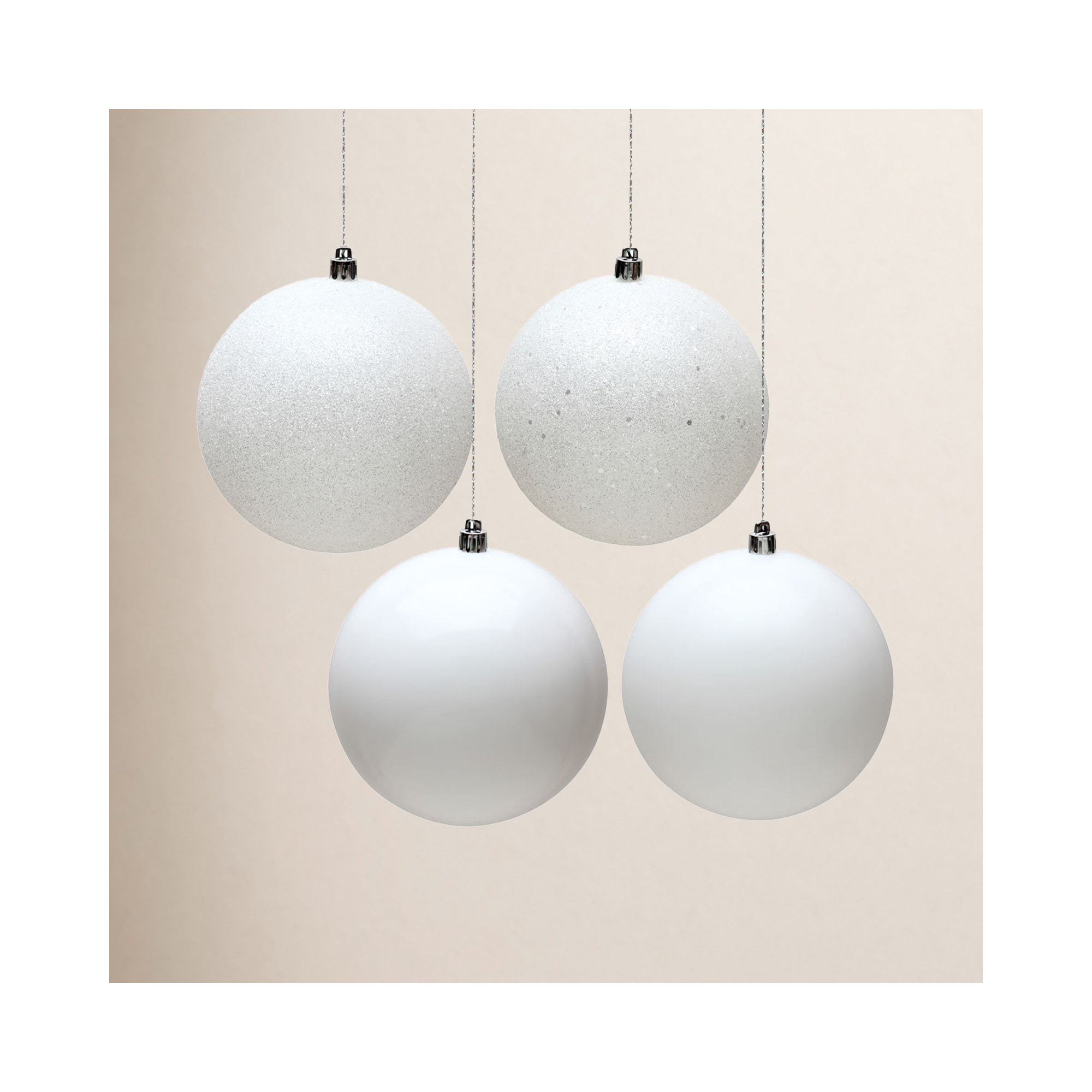 Holiday Décor Ball Ornament, 4" H x 4" W x 4" D, White