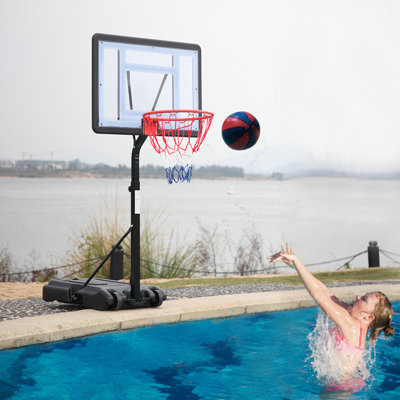 Pool Basketball Hoop Portable For Swimming Pool, Black Upgraded Water Basketball Backboard Stand