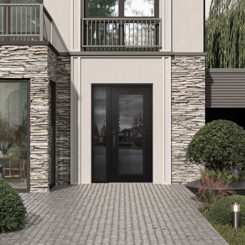 Panneau d'entrée en verre noir / noir avec panneau d'entrée mural, L 49,25 po x H 81,69 po, Miroitant