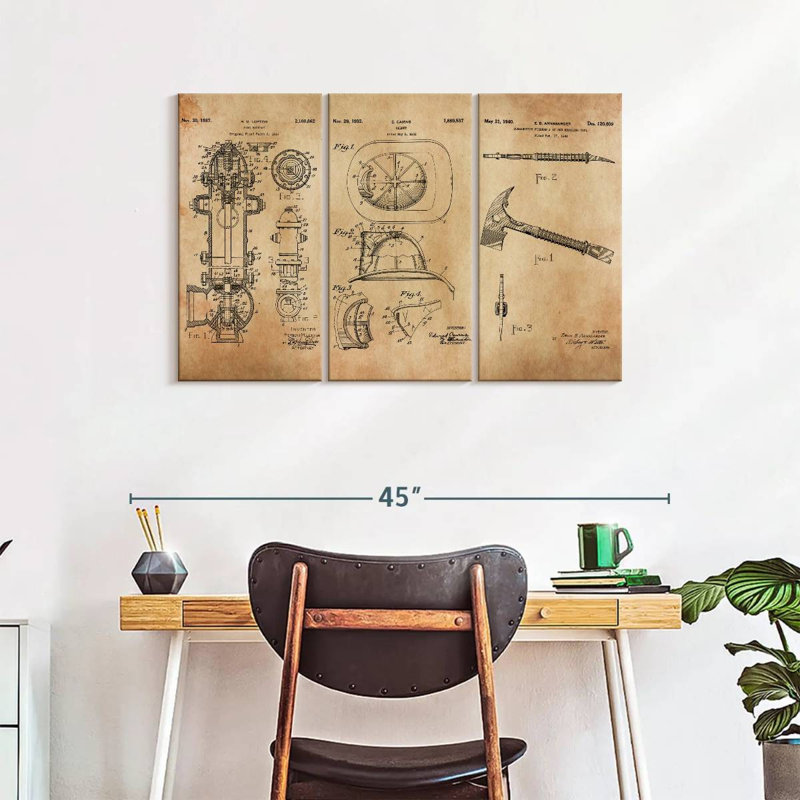 Ensemble de 3 pièces brevetées sur toile, H 24 po x l 38 po x P 1,25 po