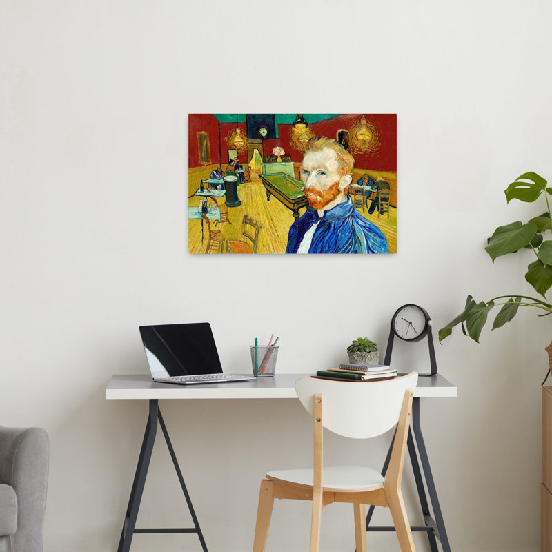 Portrait d'un café de nuit, coloré, dramatique et vibrant, impression d'art mural, 24" H x 36" W