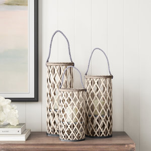 3 Piece Willow Tall Wood Lantern Set INCOMPLETE 