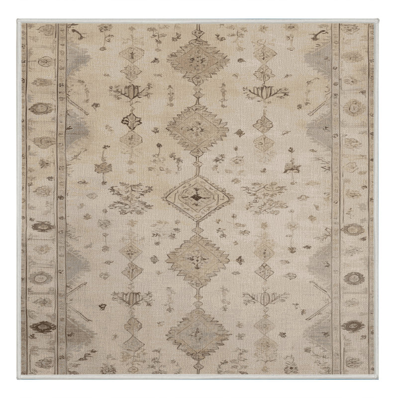 Tapis beige lavable à la machine Afyon, Carré 5 pi