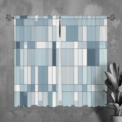 Mondrian Window Curtains Geometric Blue Drapes