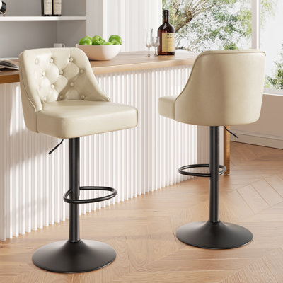 Tabouret de bar rotatif à 360 degrés en faux cuir avec coutures à boutons