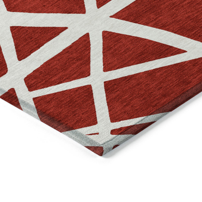 Tapis intérieur lavable extérieur géométrique 10 pi x 14 pi rouge
