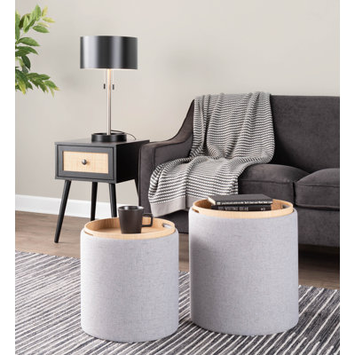 Alvena 15.5" Wide Round Storage Ottoman with Tray Tops