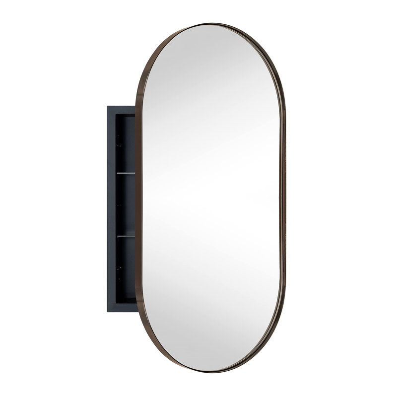 Daisy-Mai Metal Recessed Framed Medicine Cabinet with 2 Adjustable Shelves, Oil Rubbed Bronze