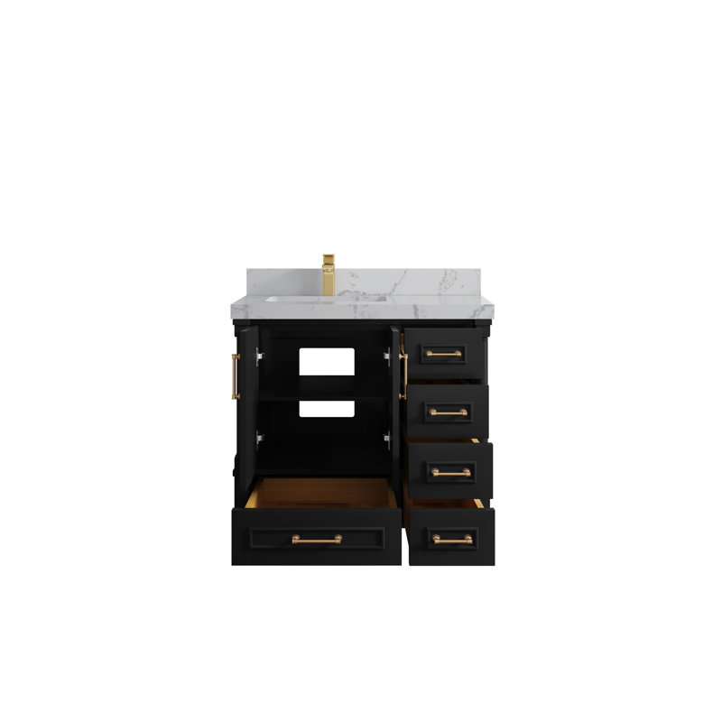 Aberdeen 36" Black Freestanding Bathroom Vanity with Quartz Top