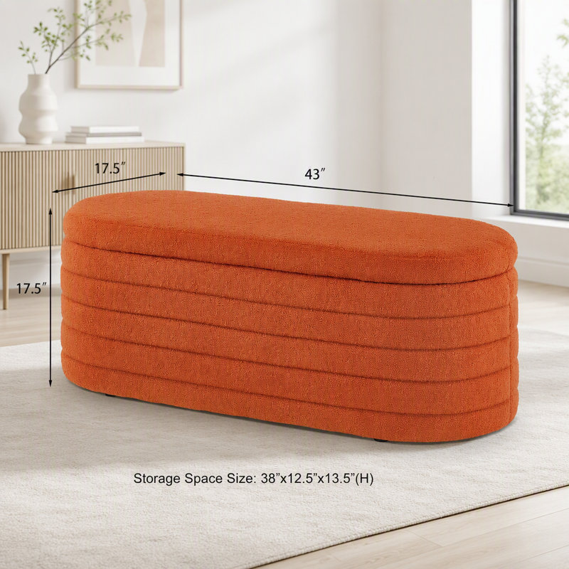 Banc de rangement moderne avec repose-pieds ovale, Orange
