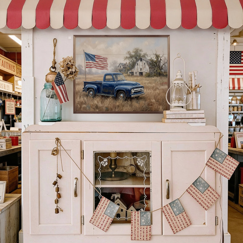 American Truck With Flag, H 24 po x l 30 po