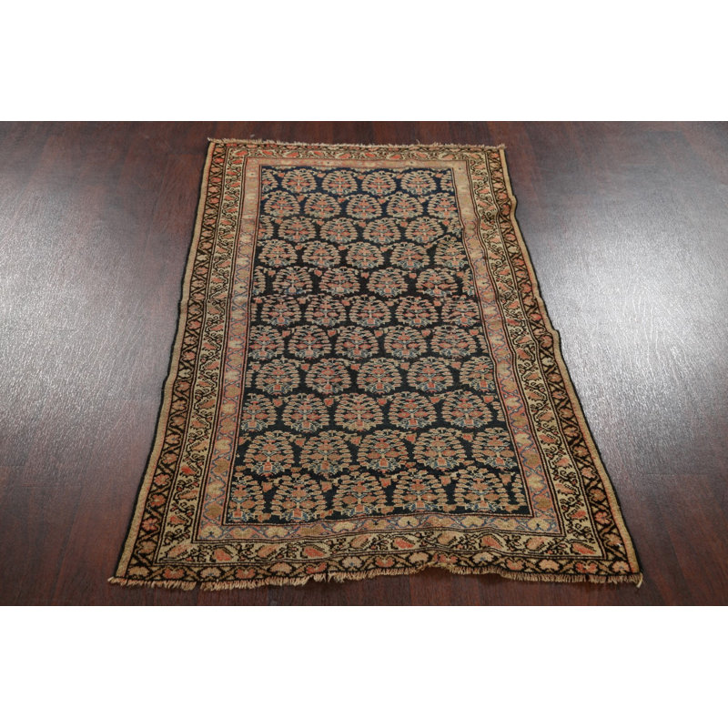 Tapis unique gris anthracite en laine noué à la main 3 pi 1 po x 4 pi 11 po Senneh