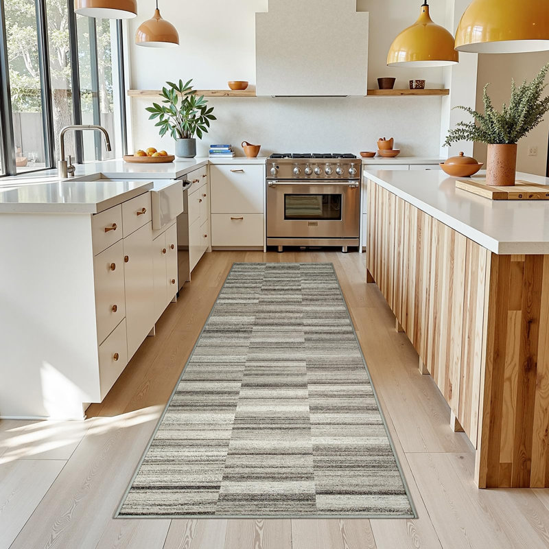 Modern Abstract Ultra-Thin Washable Area Rug, Runner 3' x 10', Taupe