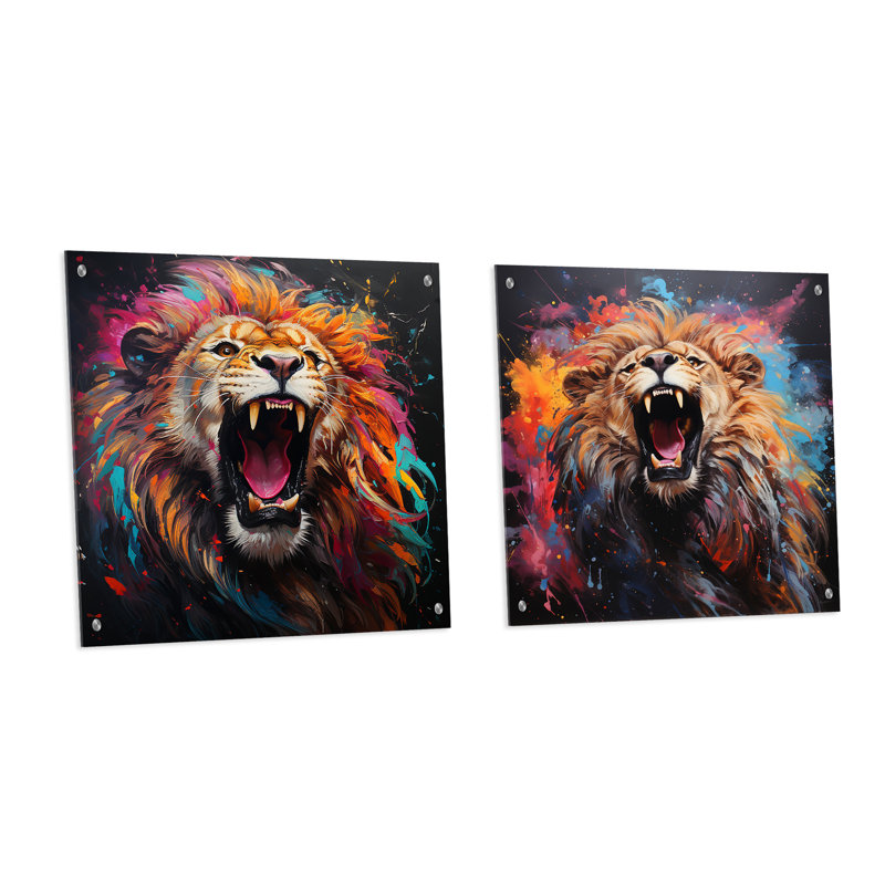 Popart Lion Roarn - Ensemble de 2 verres en acrylique muraux en acrylique, H 16 po x l 33 po