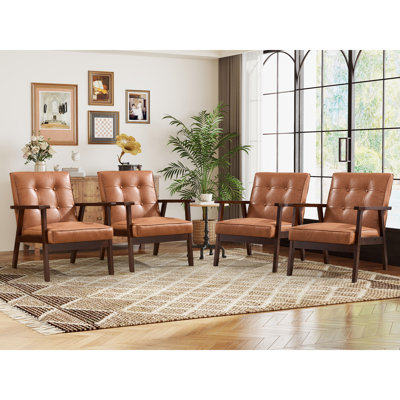 Chesterle 25''Wide Retro Upholstered Tufted Accent Chair With Solid Wood Legs