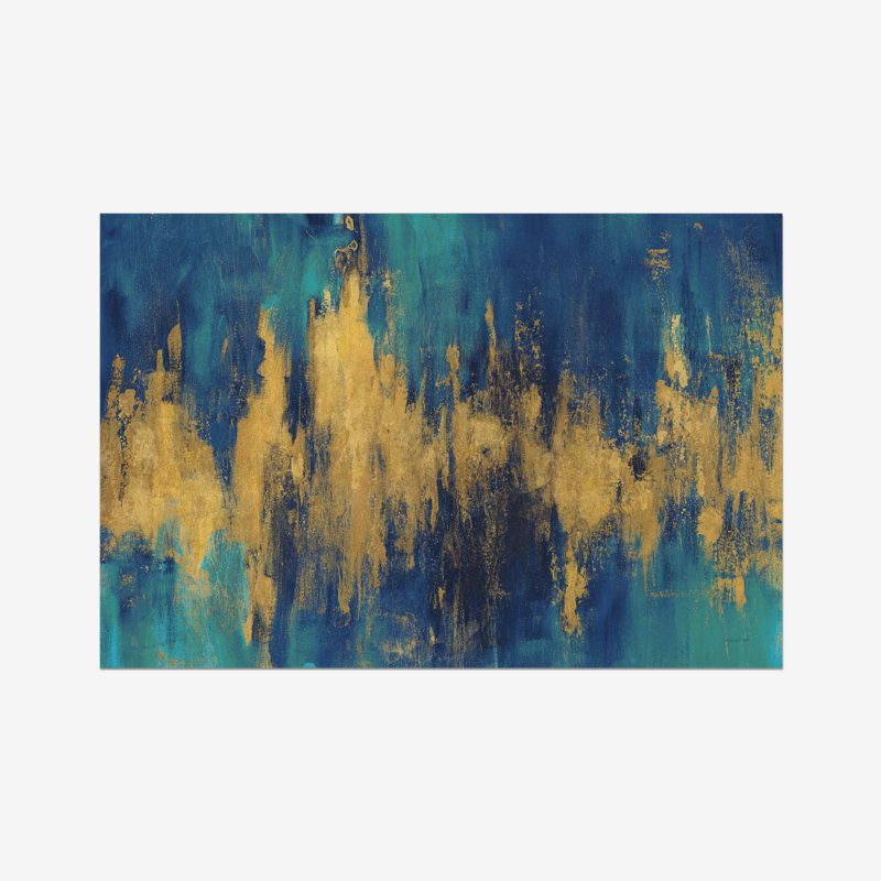 Blue And Gold Abstract Crop by Danhui Nai - Wrapped Canvas Painting, 81cm H x 122cm W x 3.8cm D, Wrapped Canvas