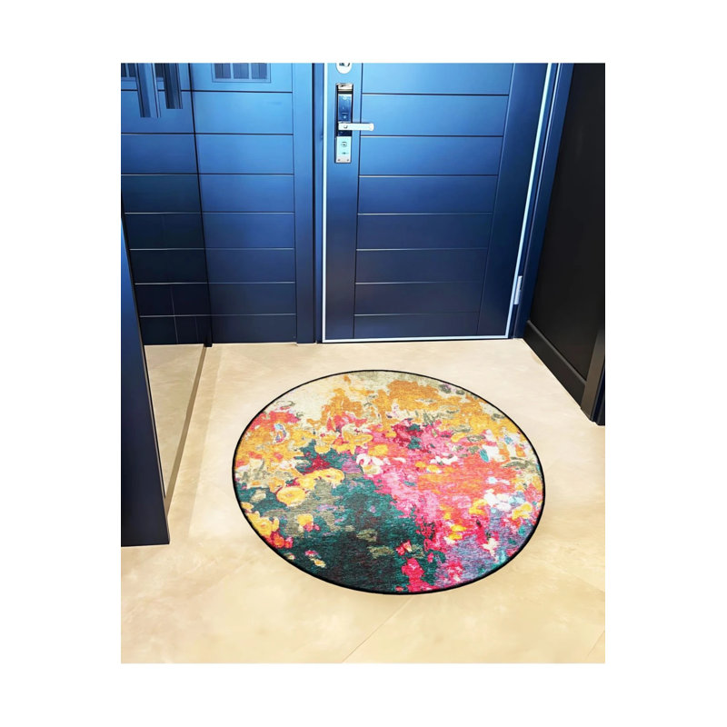 Multicolored Abstract Patterned Round Woven Base Modern Decorative Carpet, Round 5'