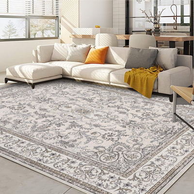 Tapis floral lavable Boho à poils courts et doux, antidérapant et résistant aux marques pour le salon, la chambre à coucher, la salle de jeux et le bureau - grand 9 pi x 12 pi, chameau rose, États-Unis