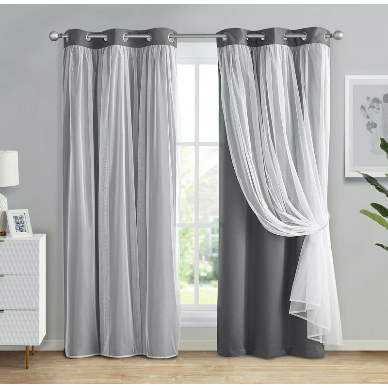 Dammion Blackout Curtain Pair, Gray, 38" W x 84" L
