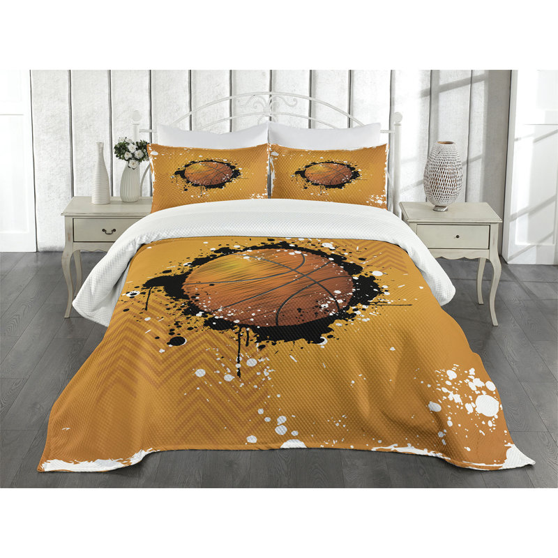 Ambesonne Orange Bedspread Basketball Splash, King Bedspread + 2 Standard Shams