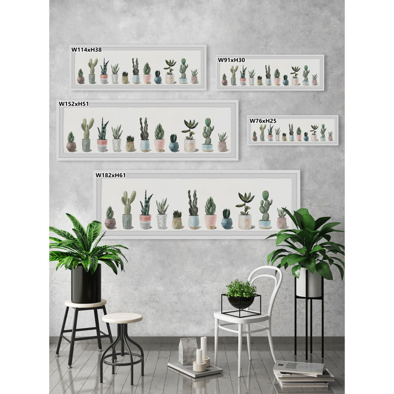 Row Of Succulent Plants by Marmont Hill - Single Picture Frame Panoramic Painting, 25cm H x 76cm W