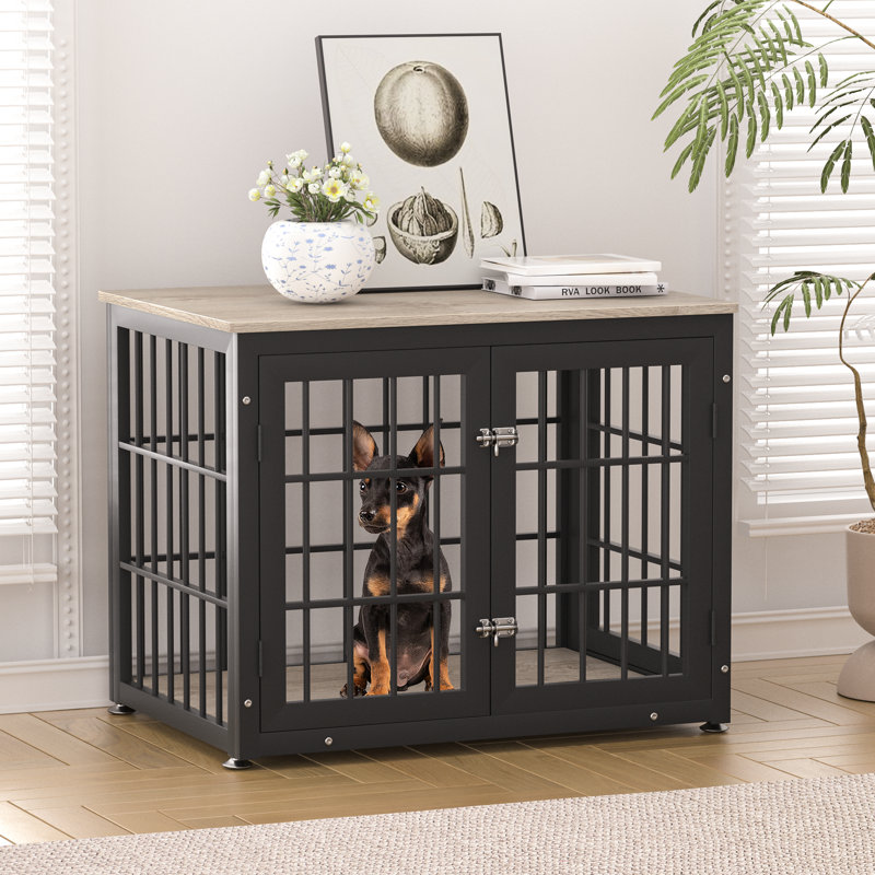 Heavy Duty Dog Crate Furniture, Decorative Pet House End Table, Wooden Cage Kennel Furniture Indoor, Greige