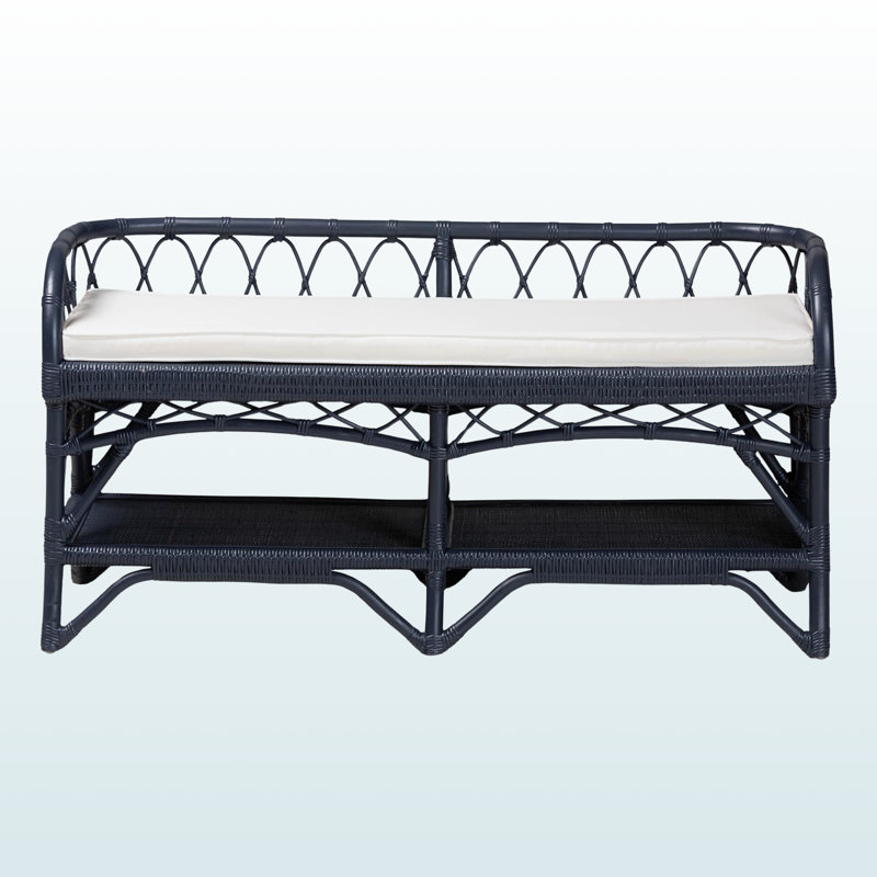 Banc en rotin naturel avec tablette Marami, Navy Blue, Marine