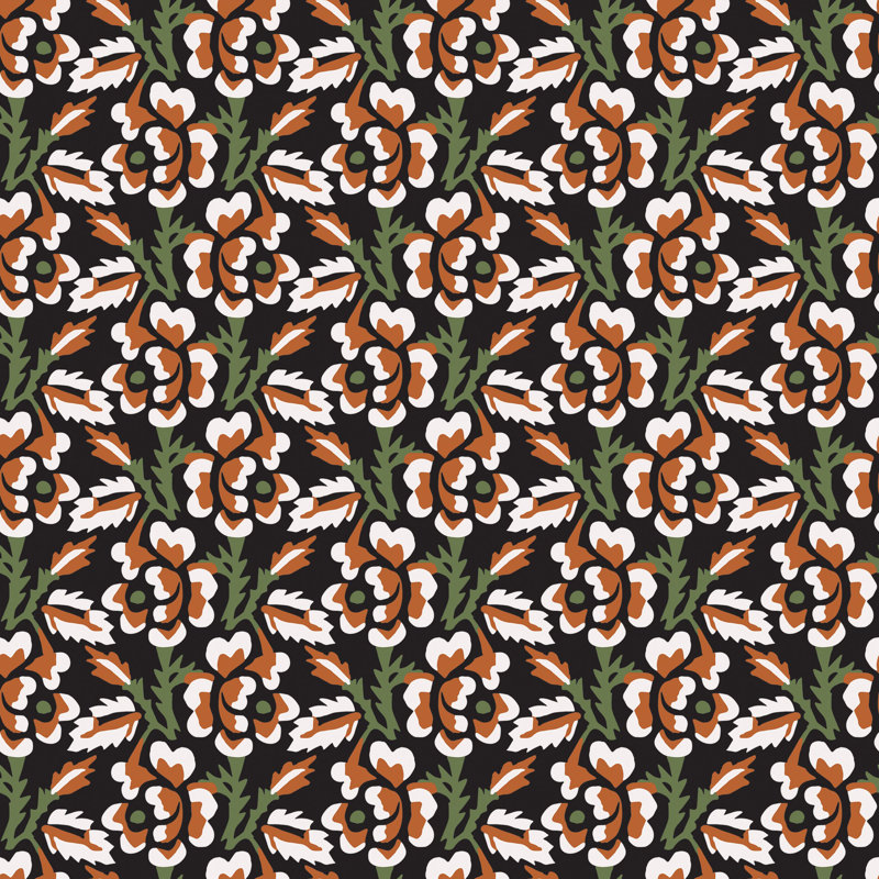 Thorn & Blossom - Wallpaper, Onyx Persimmon, Non-pasted
