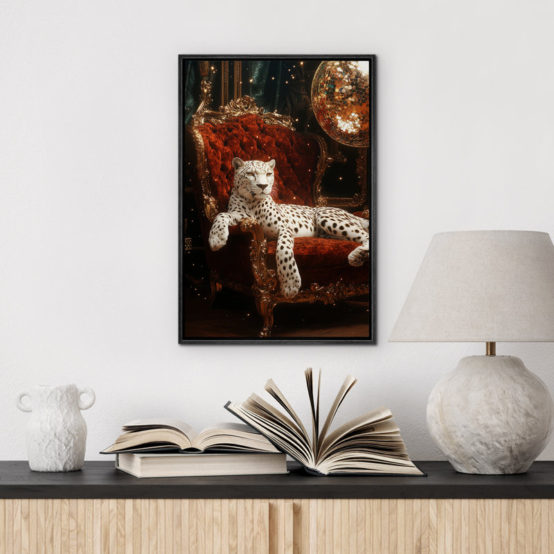 Reproduction d'art sur toile encadrée de guépard classique sur un canapé, animaux élégants, Noir, H 24 po x l 16 po