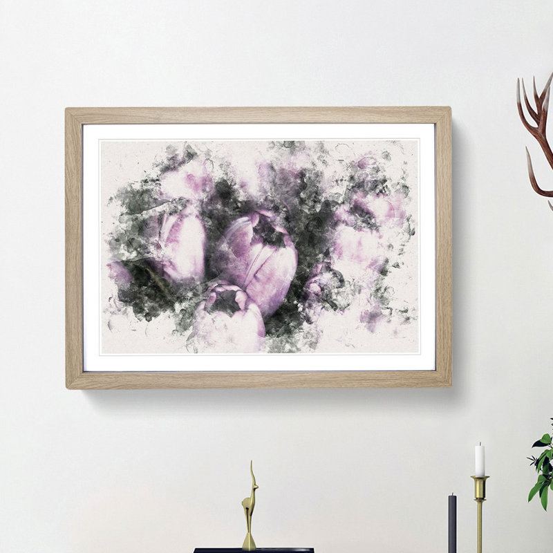 The Purple Tulips - Picture Frame Painting Print, 62cm H x 87cm W x 2cm D, Oak Framed