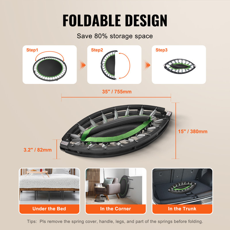 Mini trampoline d'exercice 40 "pliable pour adultes avec poignée