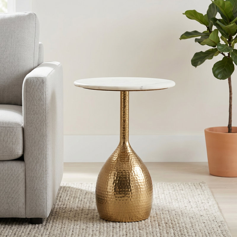 Modern Round Marble Top Side Table , Gold