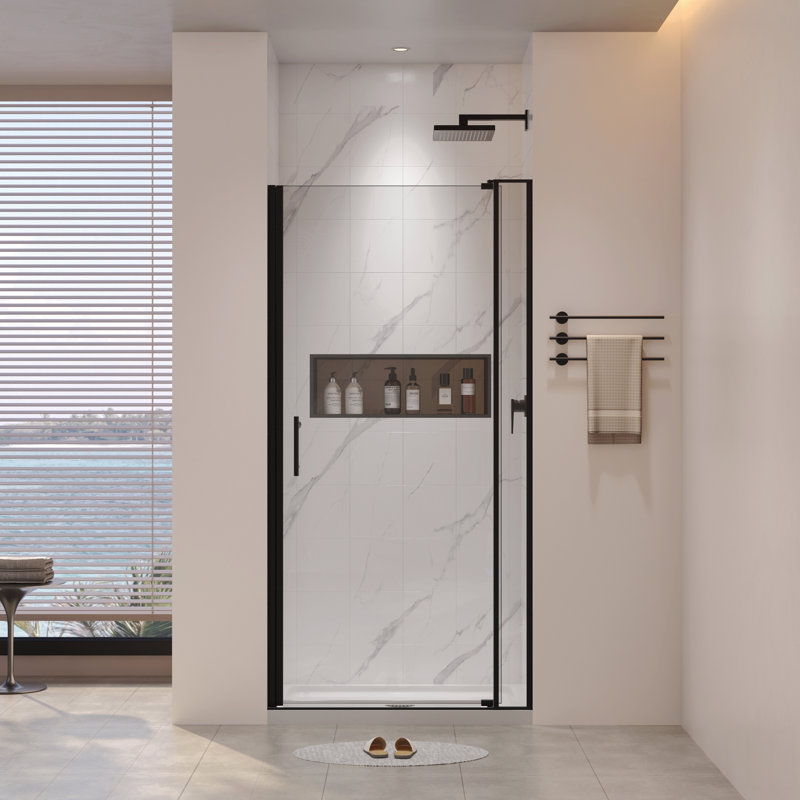 32-36"W X 72"H Left And Right Opening Universal Pivot Shower Door, Open Outside, With 1/4" And 5/16" Tempered Glass