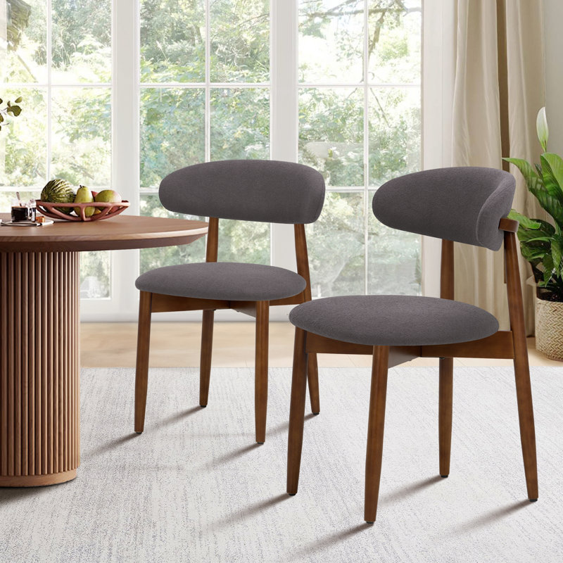 Maylon Upholstered Solid Wood Frame Side Chairs, Boucle-Gray