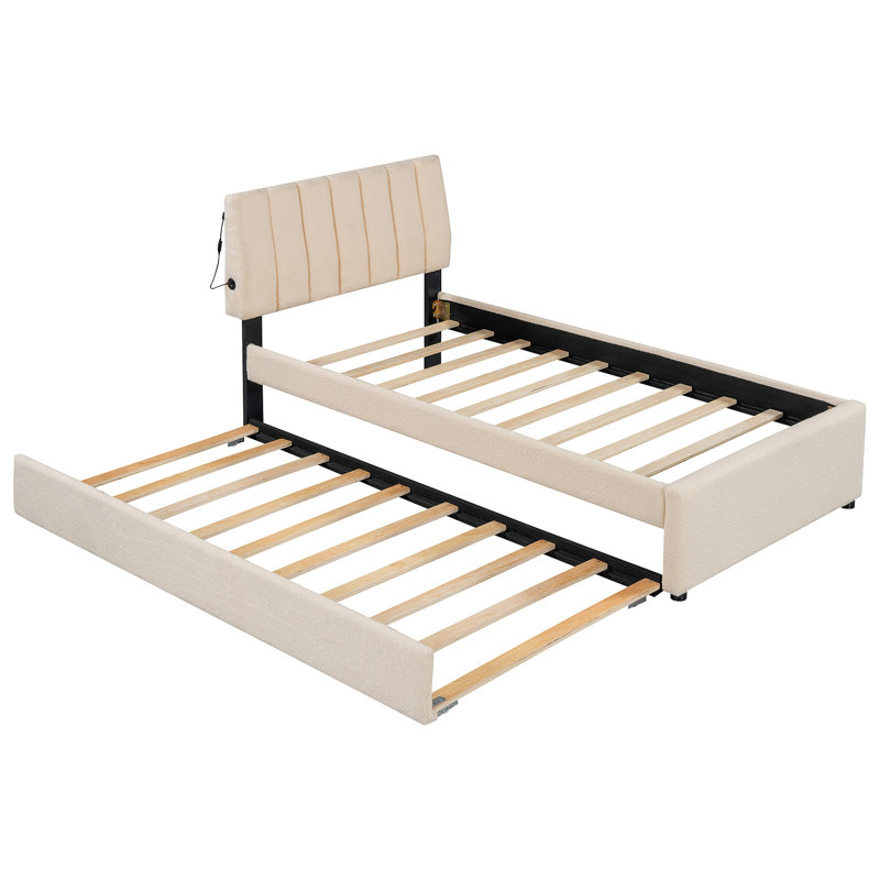 Lit plateforme tapissier Teddy, Beige, Lit simple