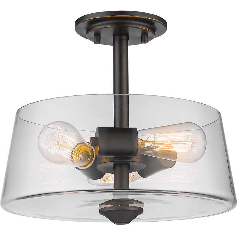 Plafonnier semi-encastré cylindrique simple à 3 lumières 13,75 po Jantz, Bronze vieilli
