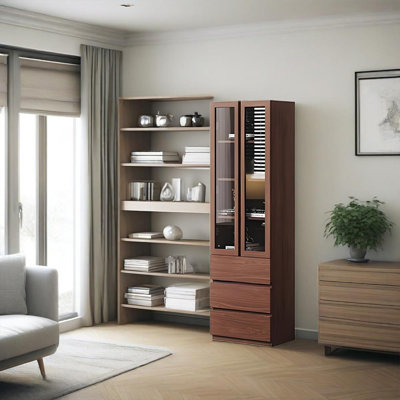 Présentoir de luxe minimaliste moderne en bois de chêne de 23,62 po pour articles antiques, armoires de rangement pour bibliothèque, salon, chambre à coucher, bureau à domicile