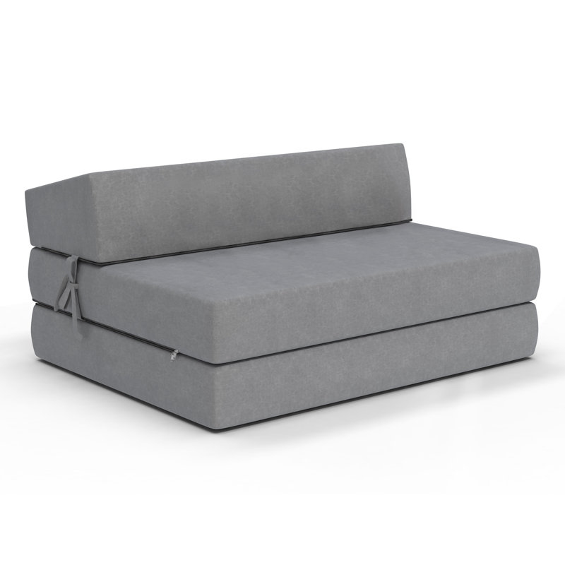 Futonsofa Arjeta 121Cm Wide Back Futon Sofa, Light Grey
