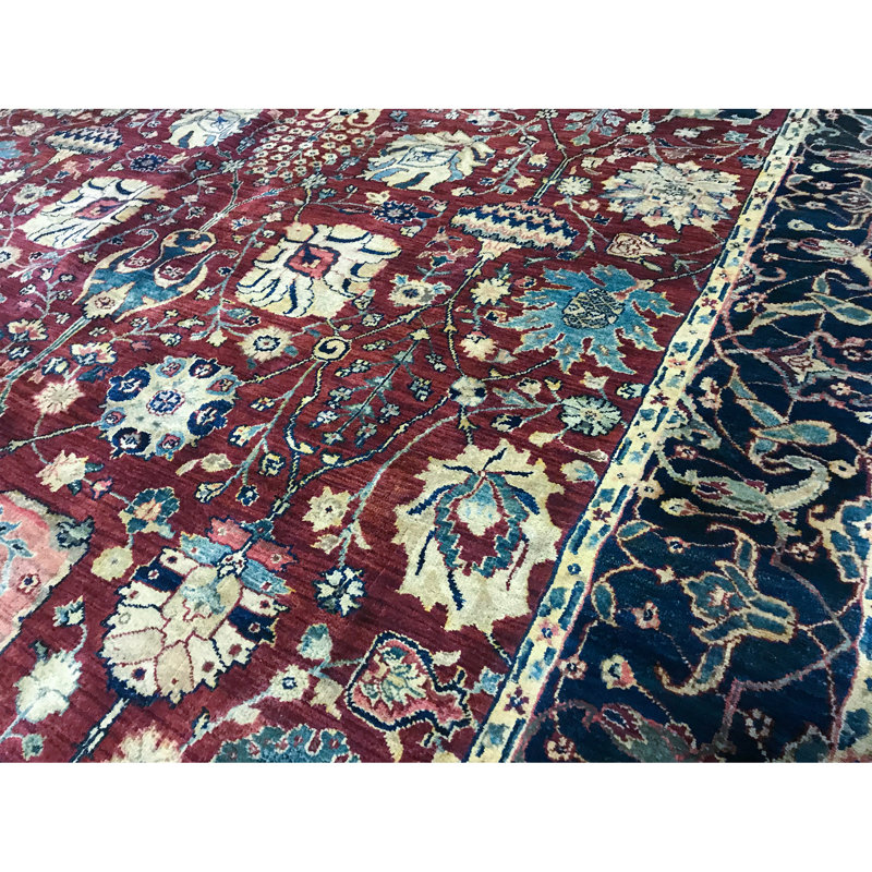 Sona Wool Oriental Area Rug in Red/Navy