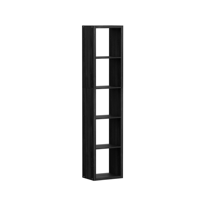 Tall Narrow 5‑Cube Bookcase, Engineered Wood Open Storage Unit for Small Space Bedroom Living Room, Black