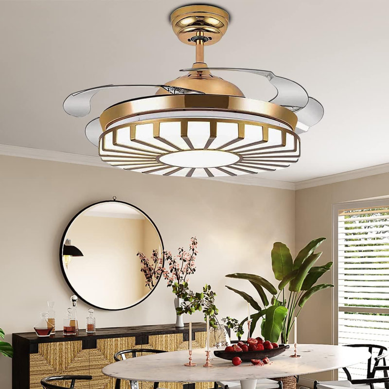 Ventilateur de plafond à pales rétractables intelligentes à 4 pales de 10 po avec télécommande et ensemble d'éclairage Anjanett