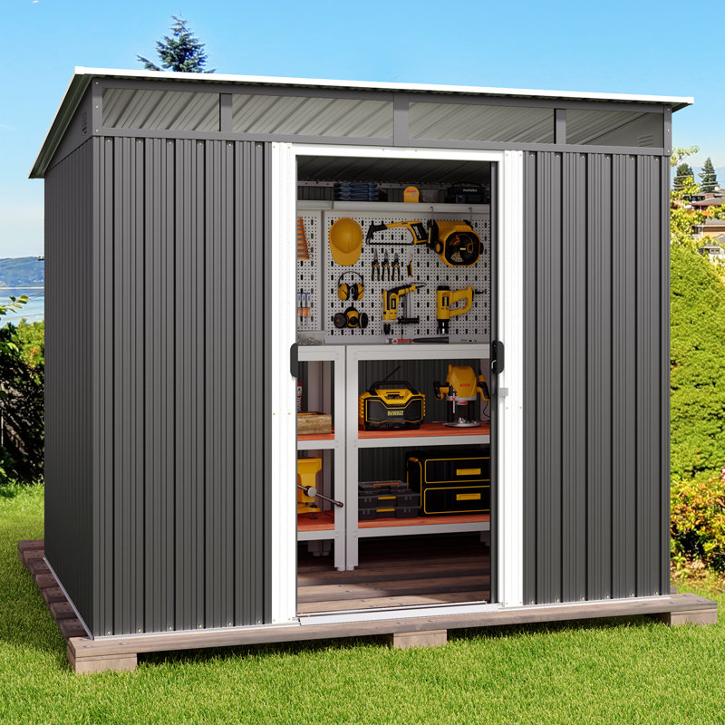 8 ft. W x 6 ft. D Metal Vertical Storage Shed, Dark Gray