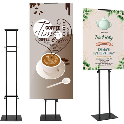 Black Adjustable Poster Sign Stand, Height up to 80In, Heavy Duty Double-Sided Holder for Board & Foam Display
