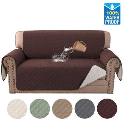 100% Waterproof Microfiber Fabric Sofa Slipcover Chair Cover Furniture Protector Cover with Elastic Straps for Pets Non Slip Loveseat Slipcover Machine Washable