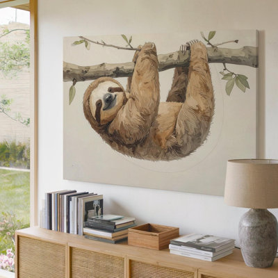 Wall Art Smiling Sloth Hanging From Branch Canvascalm Nursery Canvas Ready To Hang Gallery Wrapped Home Decor Modern Design Premium Quality