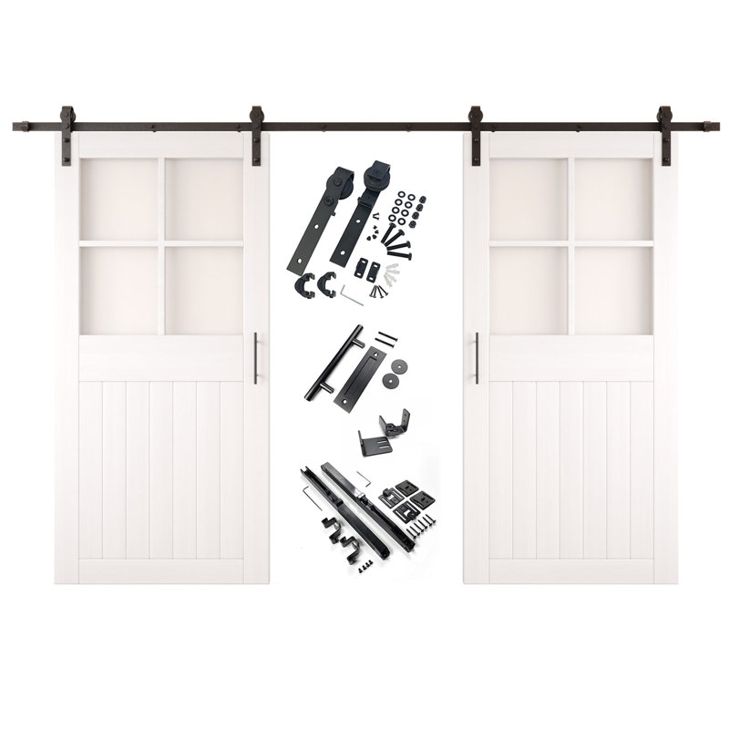Portes de grange en verre givré non assemblées et finies avec grille d'installation non-Bypass de 26 po x 84 po Homacer